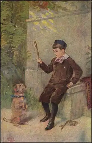 AK Hunde- Künstlerkarte ERPACO Ehrlich, BAHNPOST MÜLLHEIM-BADENWEILER 13.3.1920