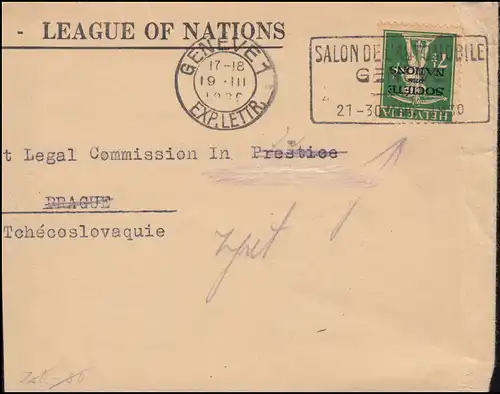 Völkerbund (SDN) 30x Tellknabe auf Briefstück GENF Automobilsalon 19.3.1930