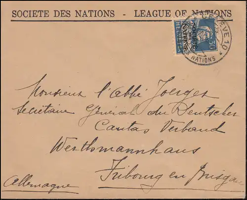 Völkerbund (SDN) 19x Tell mit Armbrust EF Brief GENF 4.4.1929 nach Freiburg