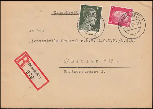 788+793 MiF R-Lettre REMSCHEID 3.2.1943 au Haut Commandement de l'armée
