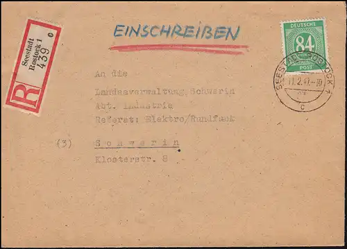 936 paragraphe 84 sur lettre R SEESTADT ROSTOCK 11.2.1947