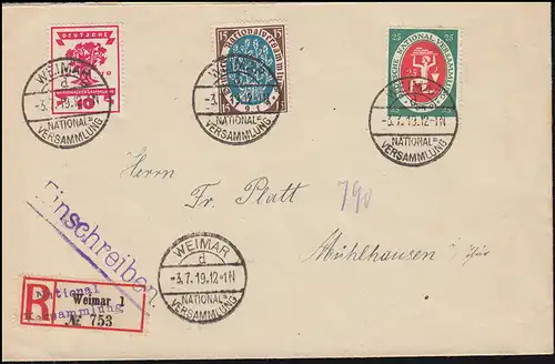 107+108+109 Nationalversammlung R-Bf. Sonder-R-Zettel WEIMAR-NATIONALV. 3.7.1919