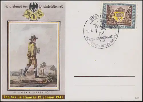 828 Tag der Briefmarke Postkarte als Schmuck-FDC passender ESSt NÜRNBERG 10.1.43