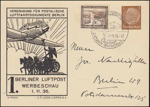 Affaire privée 1. Berliner Aeropost Büroschau S St. BERLIN-SCHÖNEBERG 1.11.1936