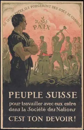 AK PAX Frieden Schwerter zu Flugscharen Eintritt in den Völkerbund, ungebraucht