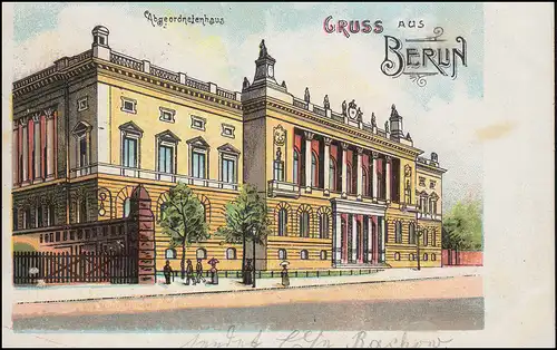 Carte de visite de la maison des députés de Berlin, 26.7.1905 comme carte postale locale