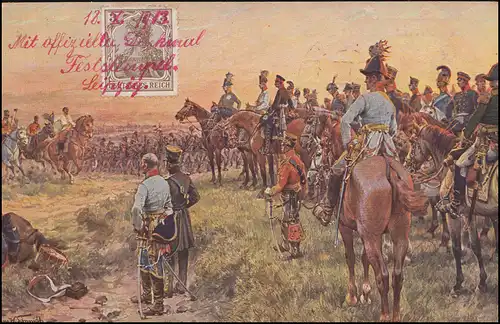Jubiläums-Postkarte Völkerschlacht Leipzig Siegesmeldung, SSt LEIPZIG 18.10.13