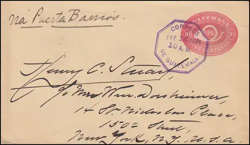 Guatemala - Affaire entière - Envoi UPU Posthorn 10 CENTAVOS, GUATEMALA 16.1.1896