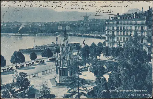 Carte de vue Monument Brunswick, GENF Société des Nations 4.4.1924 vers Rome