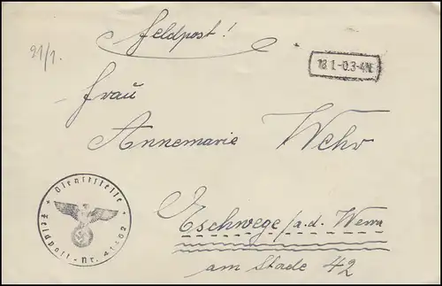 Feldpost Briefstempel Feldpost-Nummer 41462 Brief mit Inhalt Tarnstempel 18.1.-0