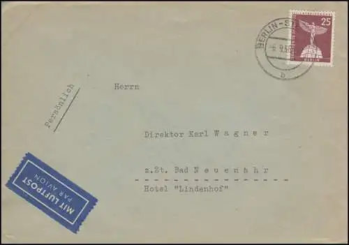 147 Lilienthal-Denkmal portogerechte EF Luftpost-Brief BERLIN-STEGLITZ 6.9.1956