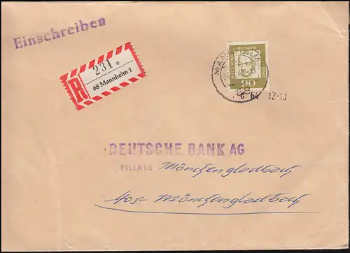 360y Oppenheimer EF R-Brief MANNHEIM 26.8.1964 nach Mönchengladbach