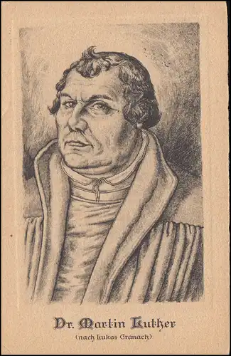 Carte de vue Dr Martin Luther, d'après Lukas Cranach GELSENKIRCHEN-BUER 12.5.1941