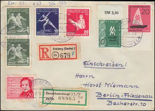 Fête sportive avec une étiquette spéciale sur un échange de FREIBERG 11.9.56