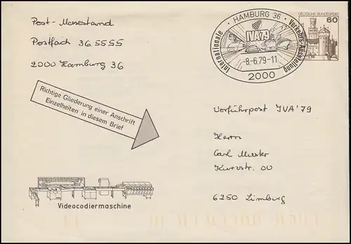 Postautomation Umschlag SWK 60 Pf. Hamburg 8.6.79 IVA-Vorführpost zur IVA'79