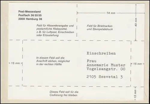 Postautomation Umschlag SWK 60 Pf. Hamburg 8.6.79 IVA-Vorführpost zur IVA'79