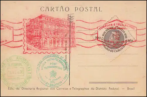 Brésil: Carte postale spéciale 9ème exposition des timbres Rio de Janeiro 11.11.1936