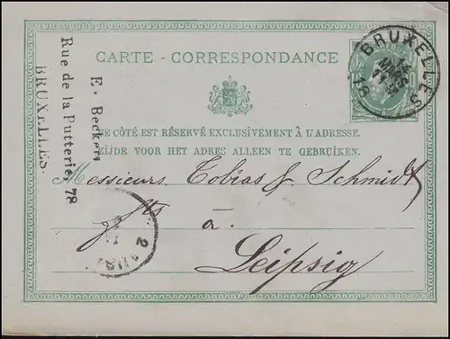 Belgique Carte postale P 9 de BRUXELLES 14.3.1877 vers Leipzig 15.3.