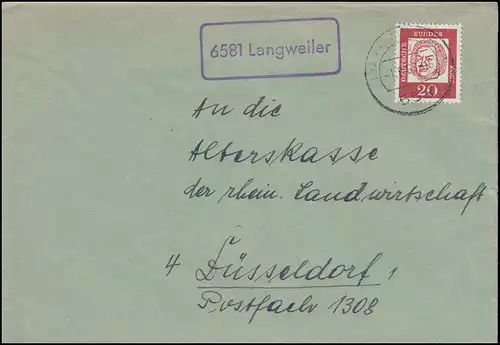 Landpost-Stempel Ennweiler Brief IDAR-OBERSTEIN 1.8.1963 à Düsseldorf