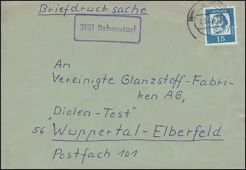 Landpost-Stempel Rebenstorf Briefdrucksache LÜCHOW 2.5.1963 nach Wuppertal
