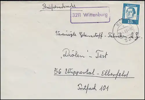 Landpost-Stempel Wittenburg Briefdrucksache ELZE 24.4.1963 nach Wuppertal