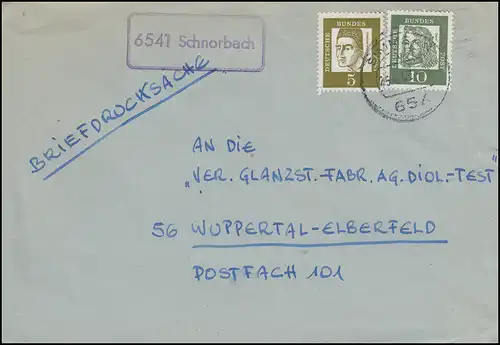 Landpost-Stempel Schnorbach Briefdrucksache SIMMERN 25.4.1963 nach Wuppertal