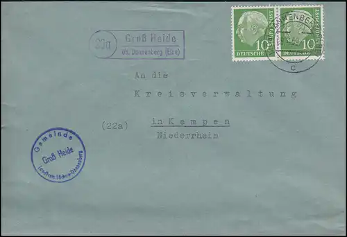 Landpost-Stempel Groß Heide über DANNENBERG (ELBE) 8.4.1959 auf Brief