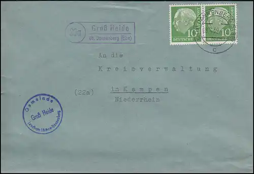 Le temple de la poste de campagne de Grande Heide sur DANNENBERG (ELBE) 8.4.1959 sur lettre