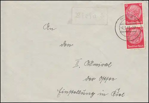 Le temple de la poste de Riesa 5 sur lettre de RIESA 1 - 4.3.1937 à Kiel