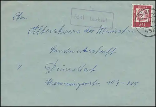 Landpost-Stempel Lascheid Brief PRÜM 15.11.1963 nach Düsseldorf