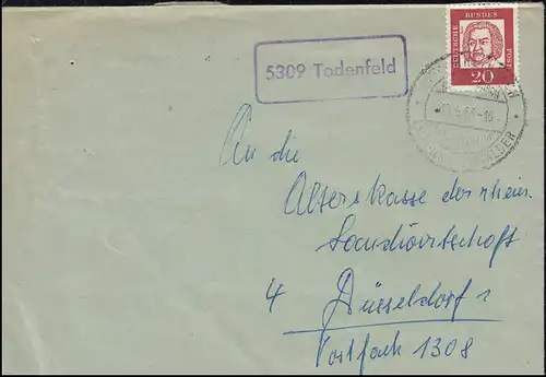 Landpost-Stempel Todenfeld Brief SSt RHEINBACH Glas und Keramik nach Düsseldorf