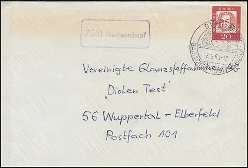 Landpost-Stempel Muckenschopf Brief SSt BÜHL (BADEN) Obstparadies 2.5.1963