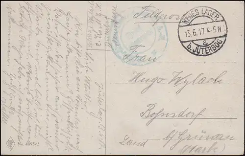 Feldpost BS 2. Ers.-Masch.-Gewehr-Komp. III.A.K., NEUES LAGER Jüterbog 13.6.1917