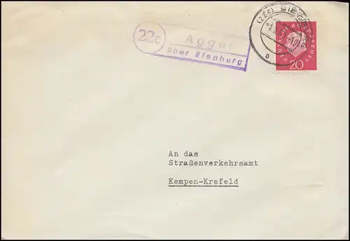 Landpost-Stempel Agger über Siegburg Brief SIEGBURG 1.9.1961