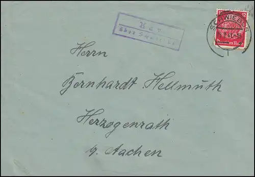 Le temple de la poste de campagne Kay sur la lettre de Schwiebus SCHWIEBUS 15.2.1941 à Herzogenrath