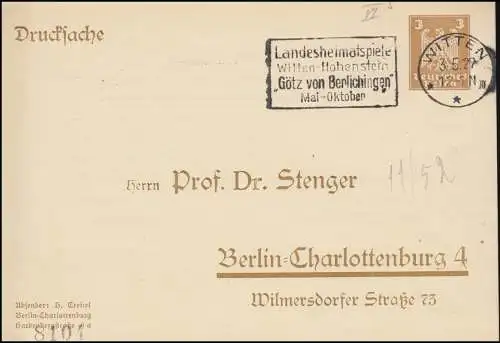 Private-Ganziel Annonce-O Götz von Berlichingen Witten-Hoherstein 1927