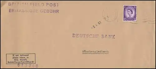 Feldpost BRITISH FIELD POST H.Q. NAAFI en Allemagne Lettre F.P.O. 2.4.1963