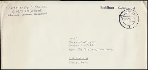 Internationaler Suchdienst Arolsen (Waldeck) 30.9.1959 nach Kempen
