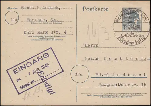 P 962 Arbeiter SSt MEERANE Modische Kleiderstoffe 31.7.1948 nach Mönchengladbach
