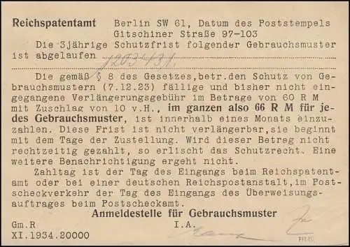 Affaire de service à payer Office du brevet R-Carte postale BERLIN 20.2.1935