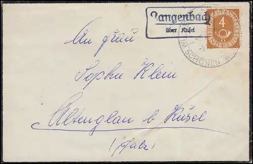 Landpost-Stempel Langenbach über Kusel auf Drucksache SSt KUSEL 9.12.1952