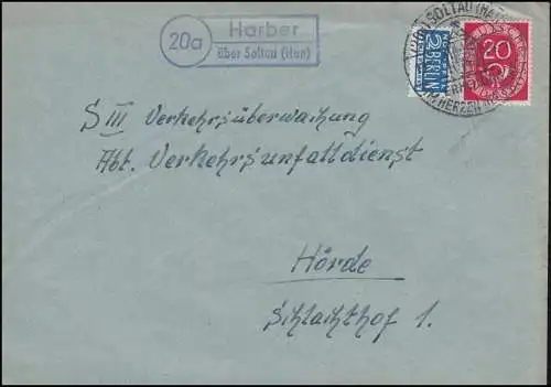 Landpost-Stempel Harber über Soltau (Han.) auf Brief SSt SOLTAU 17.2.1954