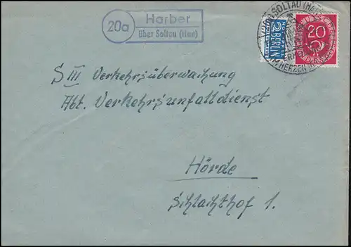 Le temple de la poste de Landpost Harber sur Soltau (Han.) sur lettre SSt SOLTAU 17.2.1954