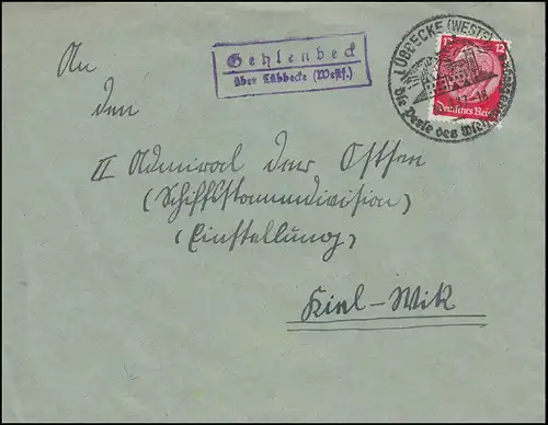 Landpost-Stempel Gehlenbeck über Lübbecke auf Brief SSt LÜBBECKE 30.3.1937 