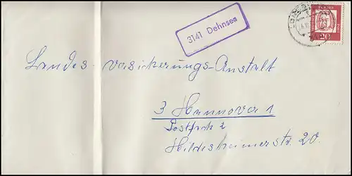 Landpost-Stempel Dehnsen auf Brief LÜNEBURG 24.12.1962 nach Hannover