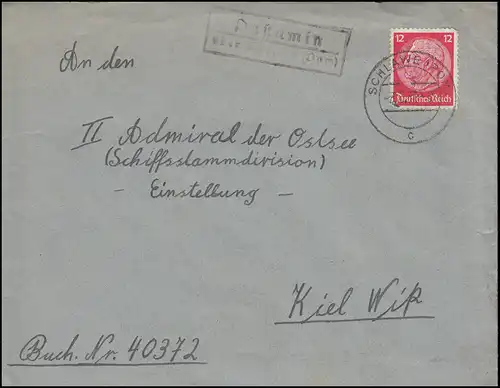 Landpost-Stempel Pustamin über SCHLAWE (POMM.) 8.3.1937 auf Brief nach Kiel-Wik