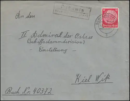Templier de poste de campagne Pustamine sur SCHLAWE (POMM.) 8.3.1937 sur lettre à Kiel-Wik