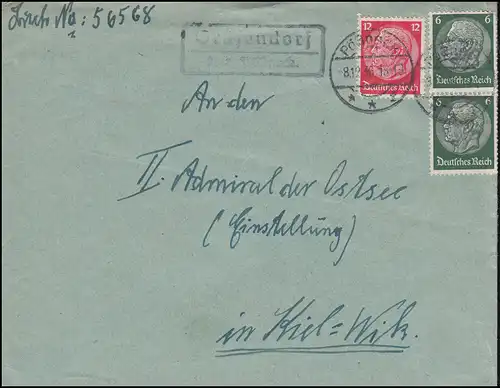 Landpost-Stempel Gräfendorf über Pößneck auf Brief nach Kiel-Wik