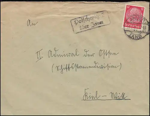 Le temple de la poste de campagne Poischwitz 2 sur Jauer sur lettre JAUER LAND 19.2.1937