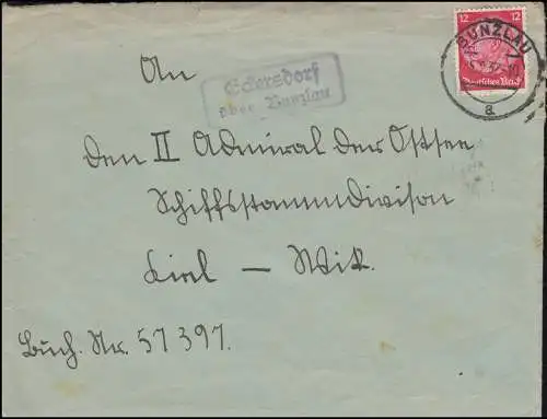 Landpost-Stempel Eckersdorf über BUNZLAU 15.1.1937 auf Brief nach Kiel-Wik